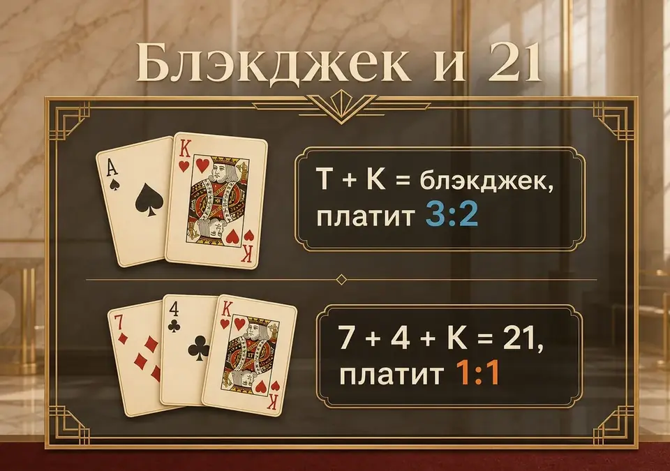Инфографика: когда 21 — имя игры, а когда — сумма руки в блэкджеке