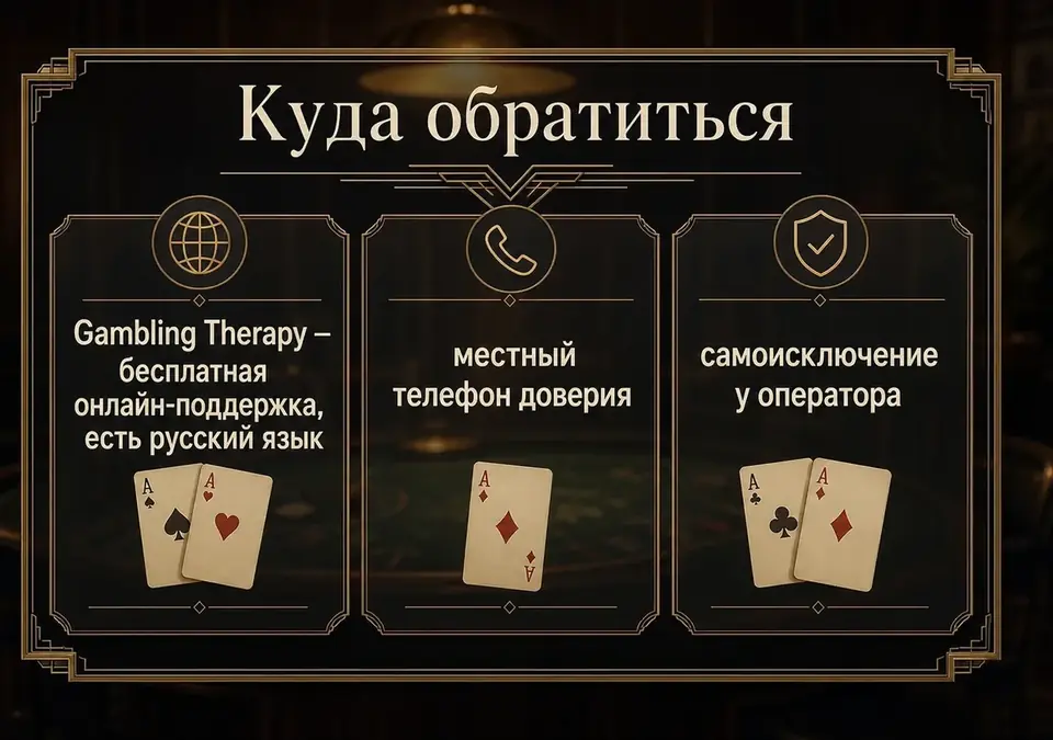 Инфографика с ресурсами помощи для тех, кто столкнулся с игровой зависимостью
