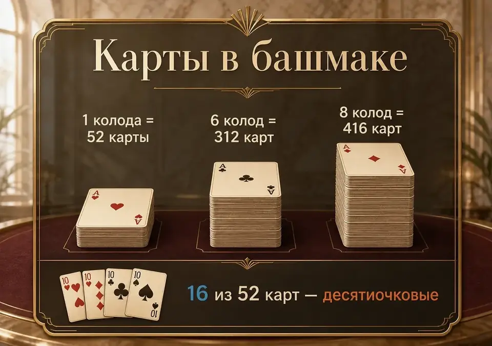 Инфографика: сколько карт помещается в башмаке и из скольких колод они набраны