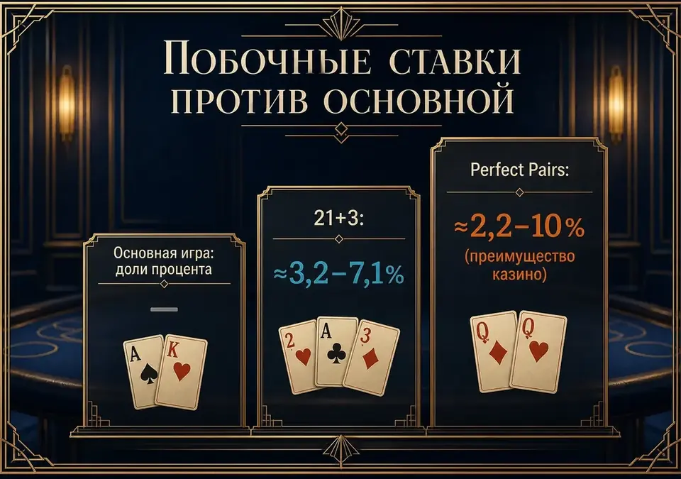 Основная ставка и побочные ставки бок о бок на наглядной схеме-сравнении