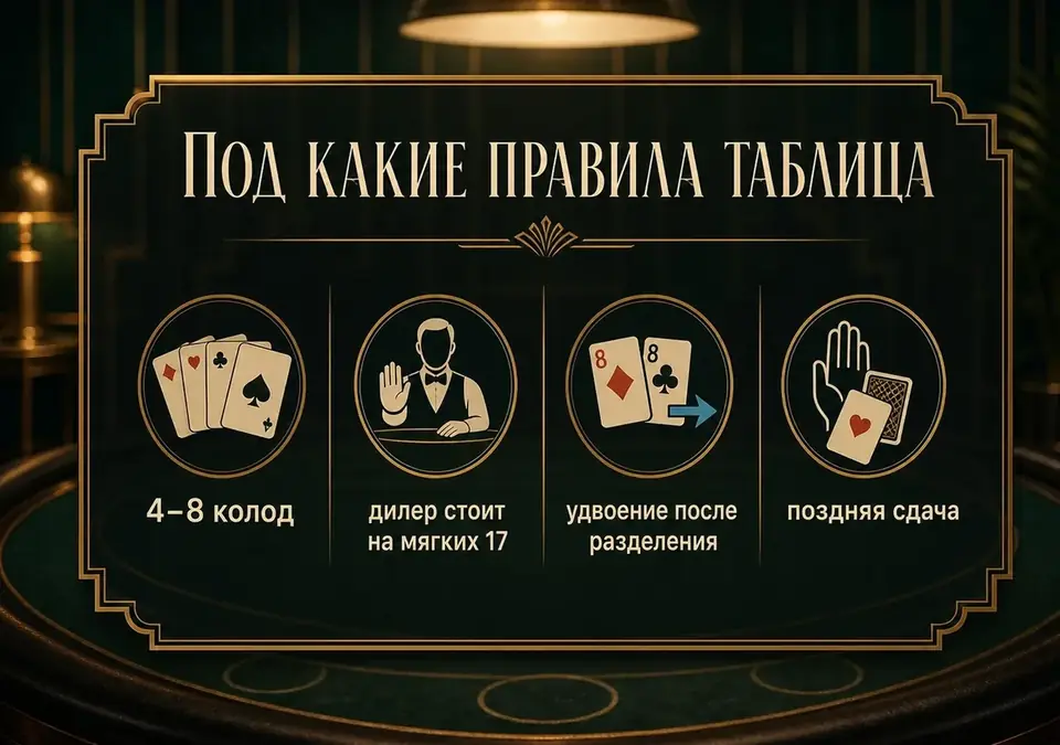 Сводная схема правил стола, для которых рассчитана базовая стратегия, таблица