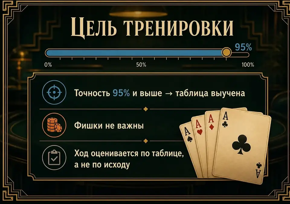 Сводная схема цели тренировки: верные решения по таблице важнее выигрыша фишек